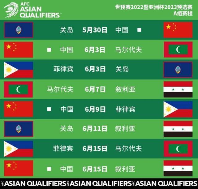 世界杯高清直播平台-国足世预赛赛程：5月30日战关岛 6月15日PK叙利亚
